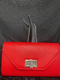 Red Clutch Purse W/ Long Silver Chain Strap 202//269